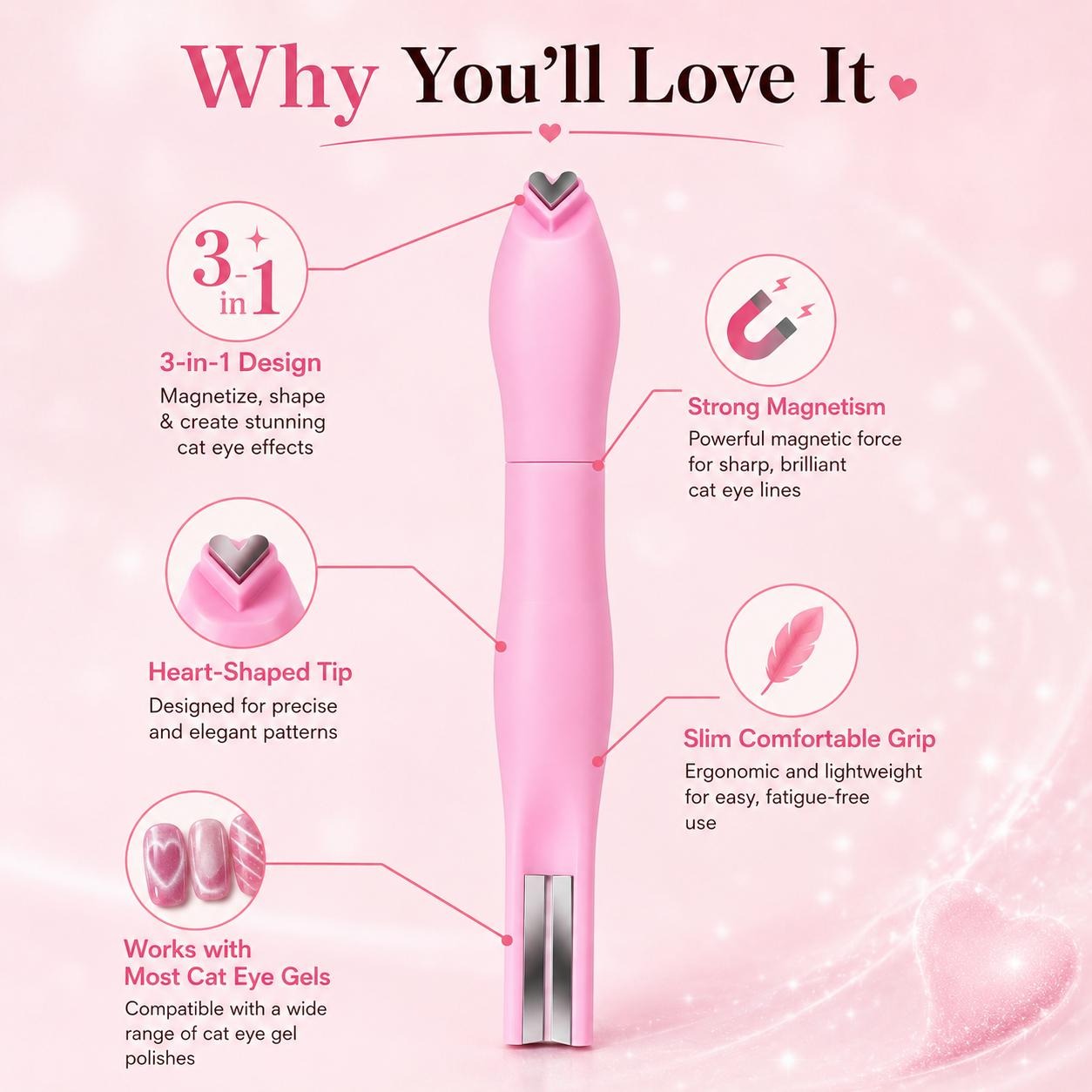 3 in 1 Cat Eye Nail Magnet Tool