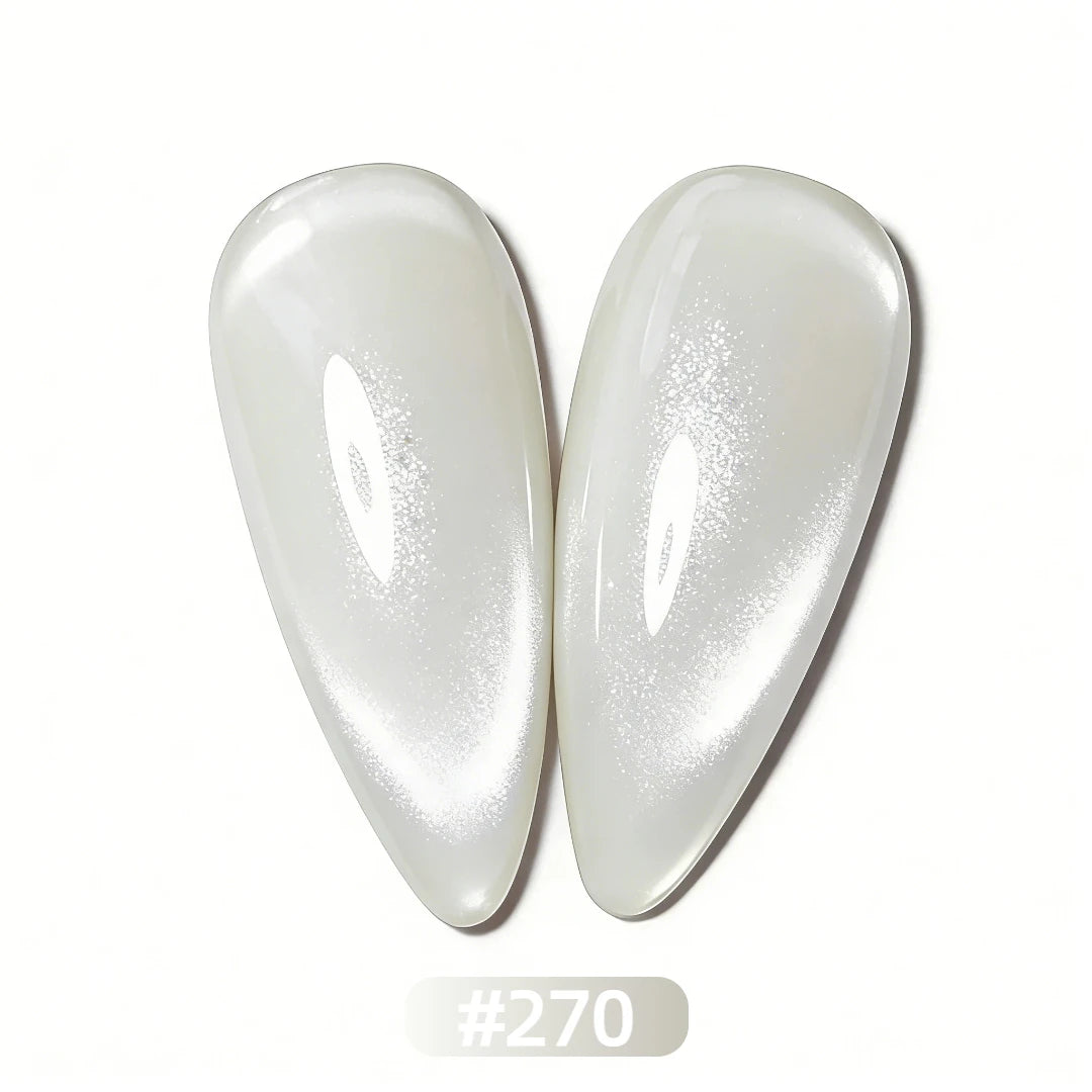 #270 Water Milky Nude magnetic cat eye gel polish featuring a soft translucent nude tone with milky undertones that creates a subtle 3D nail effect with gentle shimmer and reflective nail design, perfect for natural and elegant professional gel manicures with smooth salon-quality shine and multidimensional depth.