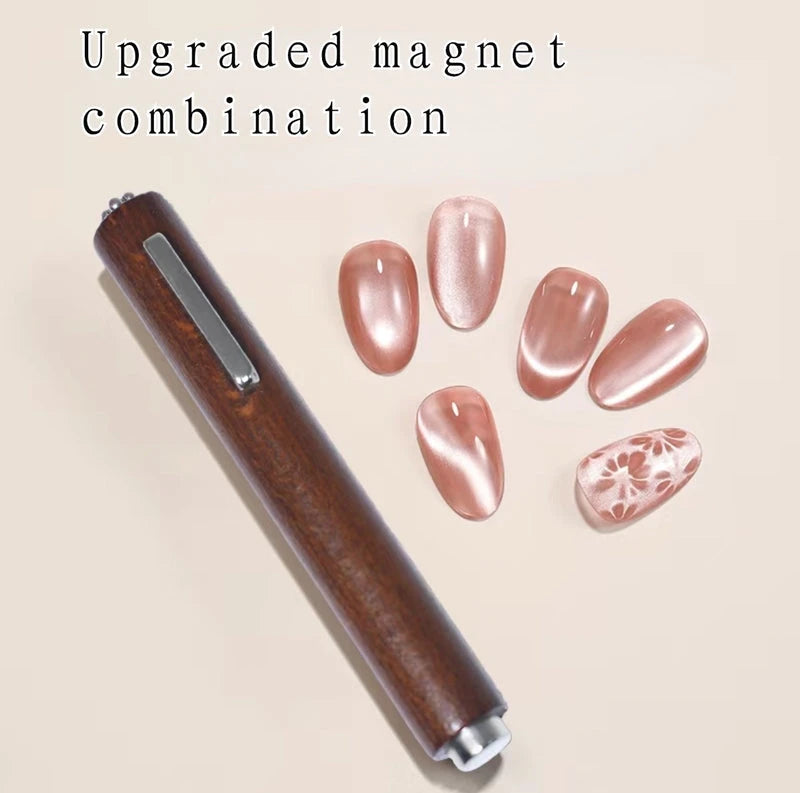3 in 1 cigar cat eye magnet with wooden handle designed for magnetic cat eye gel polish, enabling versatile 3D nail effects with precise control, shimmering patterns, and reflective nail design for a detailed professional gel manicure with salon-quality results.