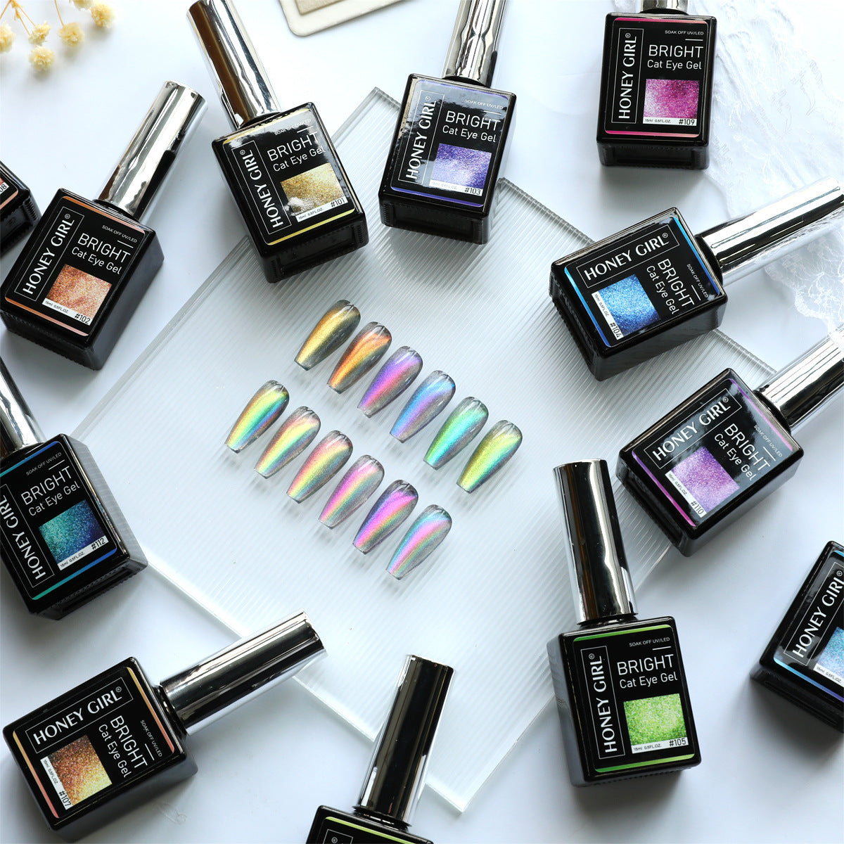 12 Colors Bright Cat Eye Gel Polish Set | Aurora Magnetic Glitter Nail Gel