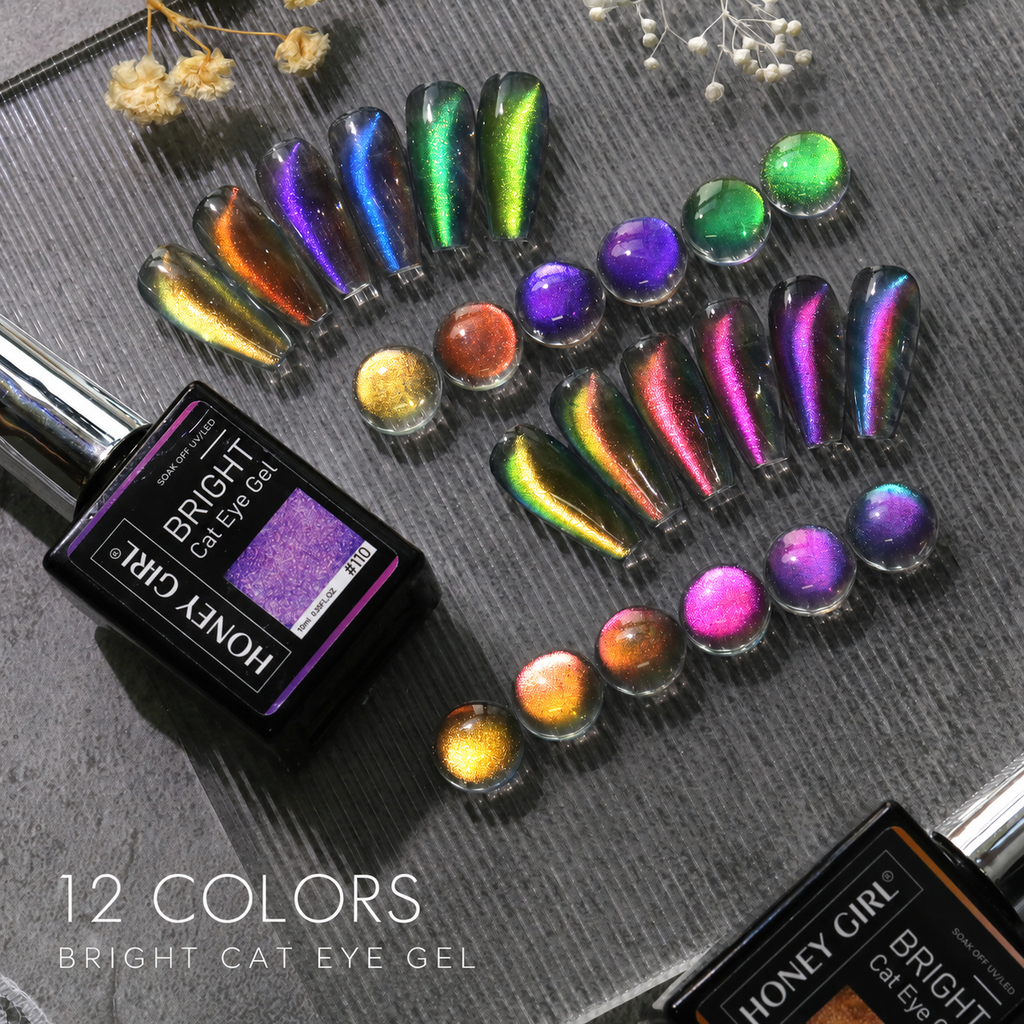 12 Colors Bright Cat Eye Gel Polish Set | Aurora Magnetic Glitter Nail Gel