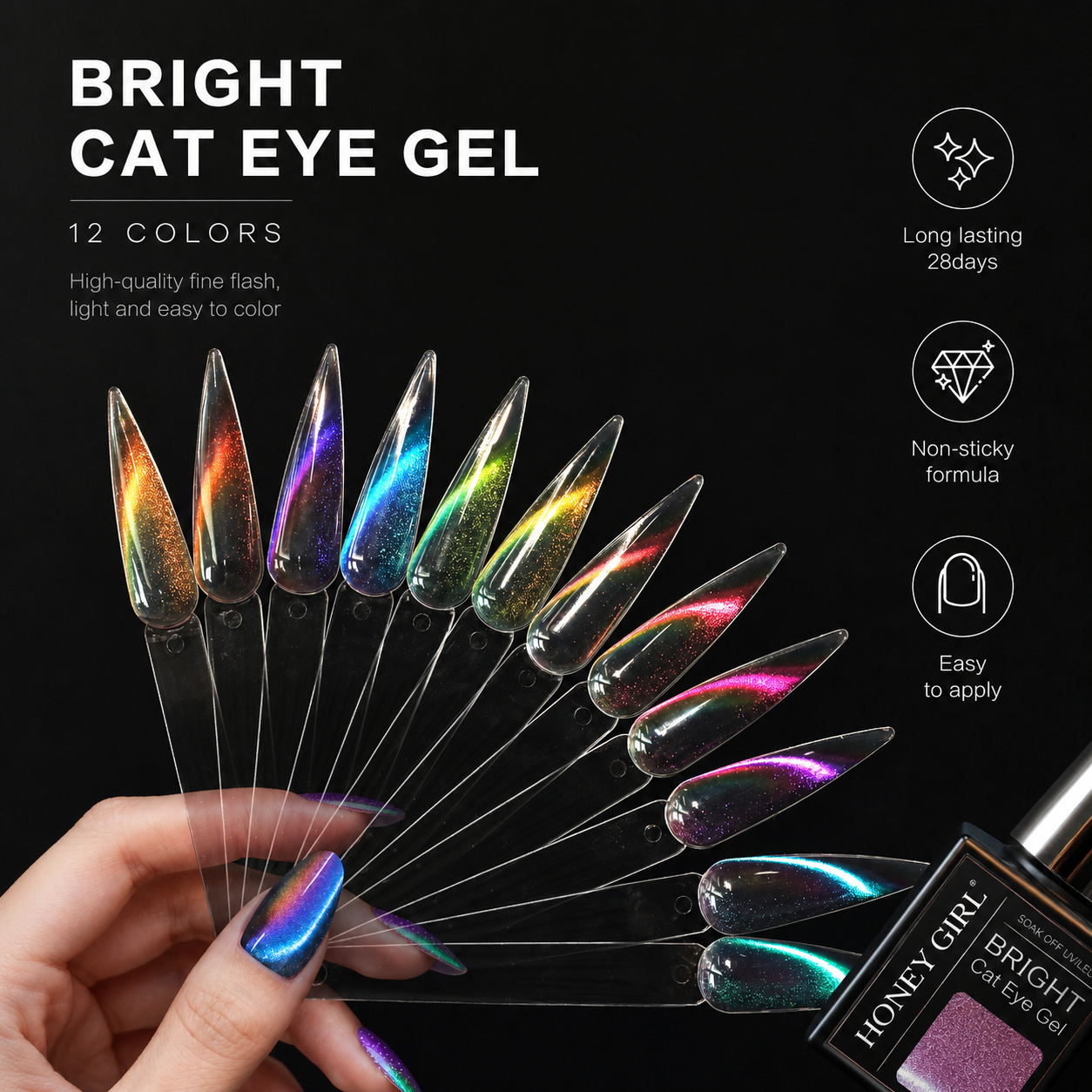 12 Colors Bright Cat Eye Gel Polish Set | Aurora Magnetic Glitter Nail Gel
