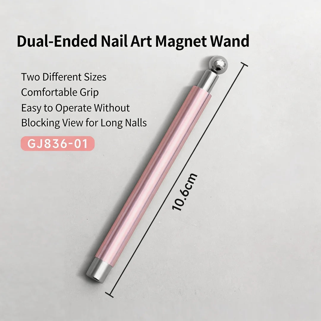Double header ball cat eye magnet tool designed for magnetic cat eye gel polish, creating precise 3D nail effects with shimmering, reflective nail designs, ideal for achieving professional salon-quality gel manicures with intricate light-reflecting patterns.