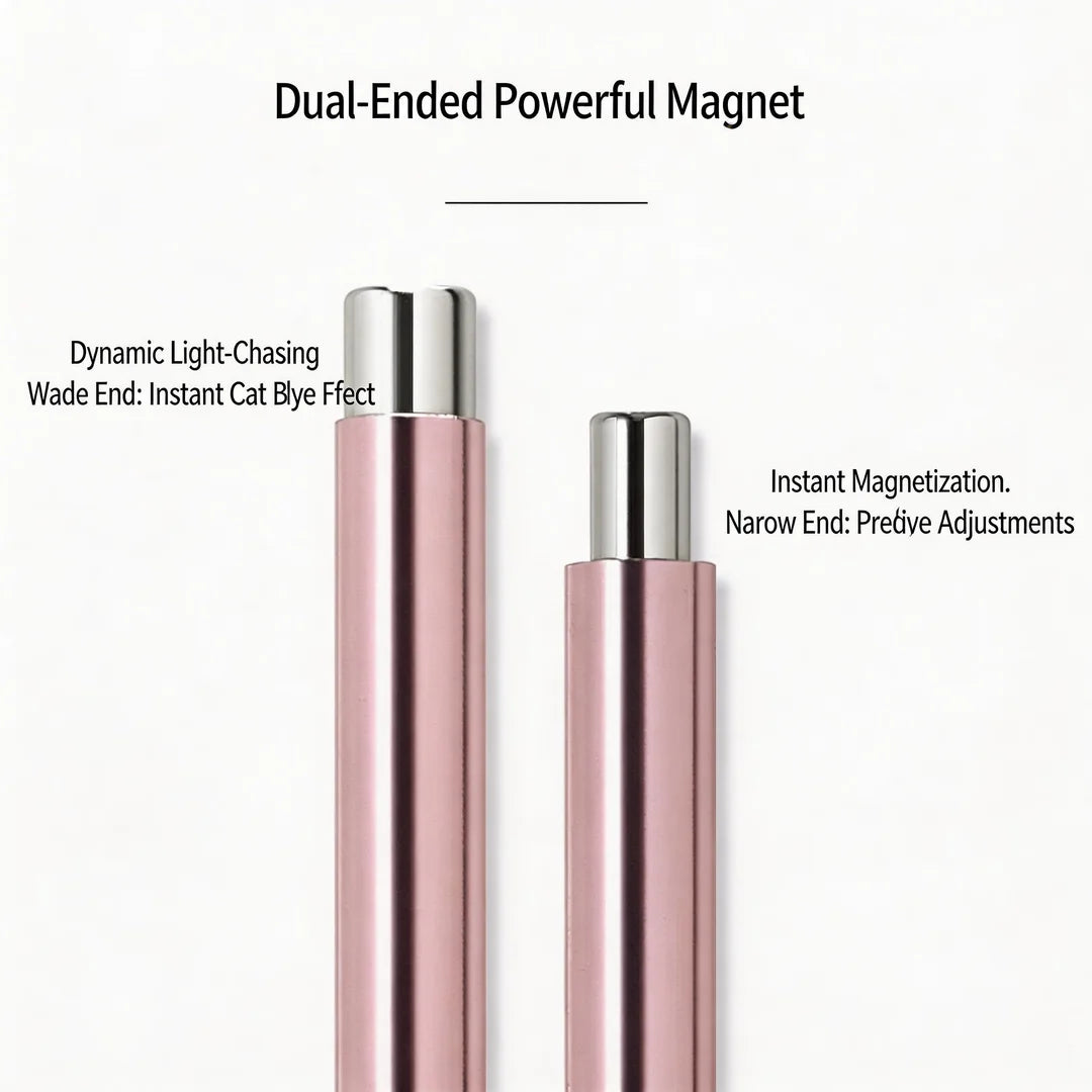 Double header ball cat eye magnet tool designed for magnetic cat eye gel polish, creating precise 3D nail effects with shimmering, reflective nail designs, ideal for achieving professional salon-quality gel manicures with intricate light-reflecting patterns.