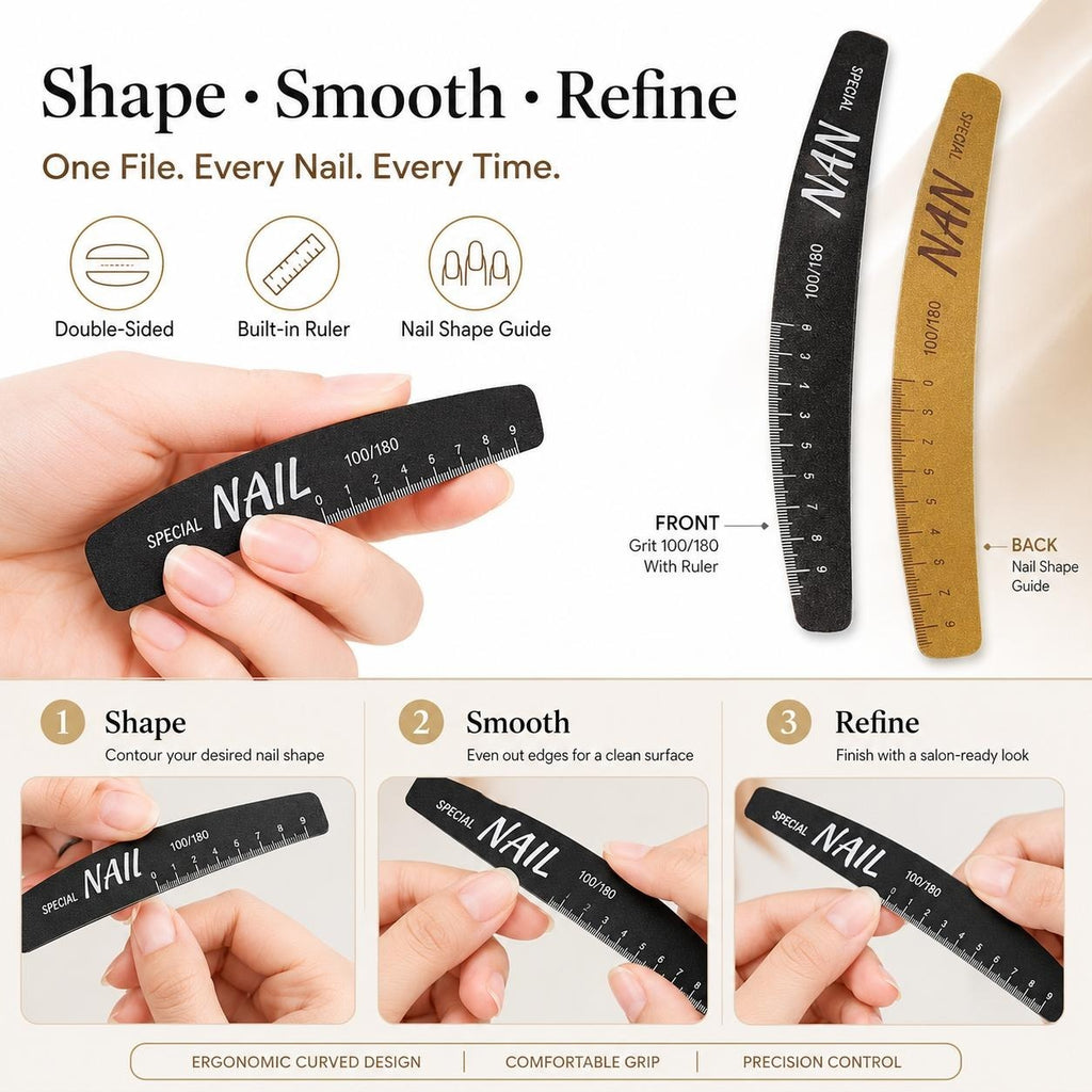 18cm Washable Nail File with Ruler & Guide