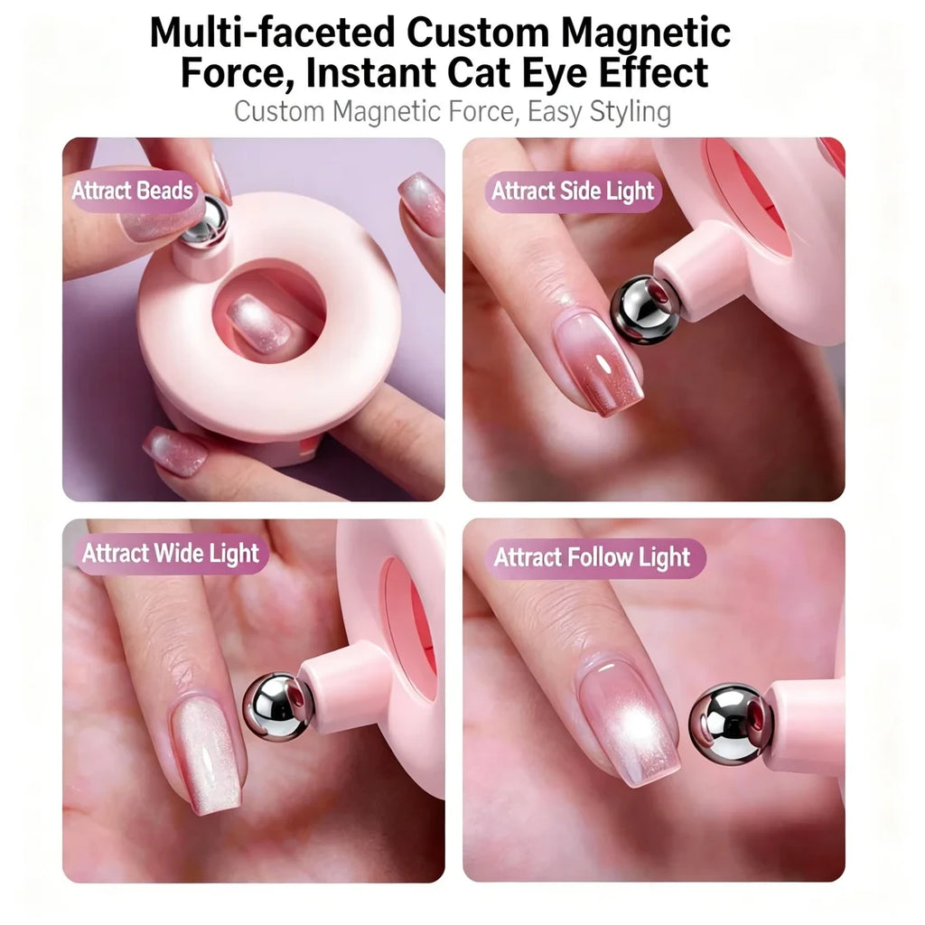 New Rotary Cat Eye Nail Magnet designed to create a stunning 3D glass bead effect on magnetic gel polish nails, featuring an easy-to-use rotating design for precise cat eye patterns, perfect for DIY and professional salon nail art.